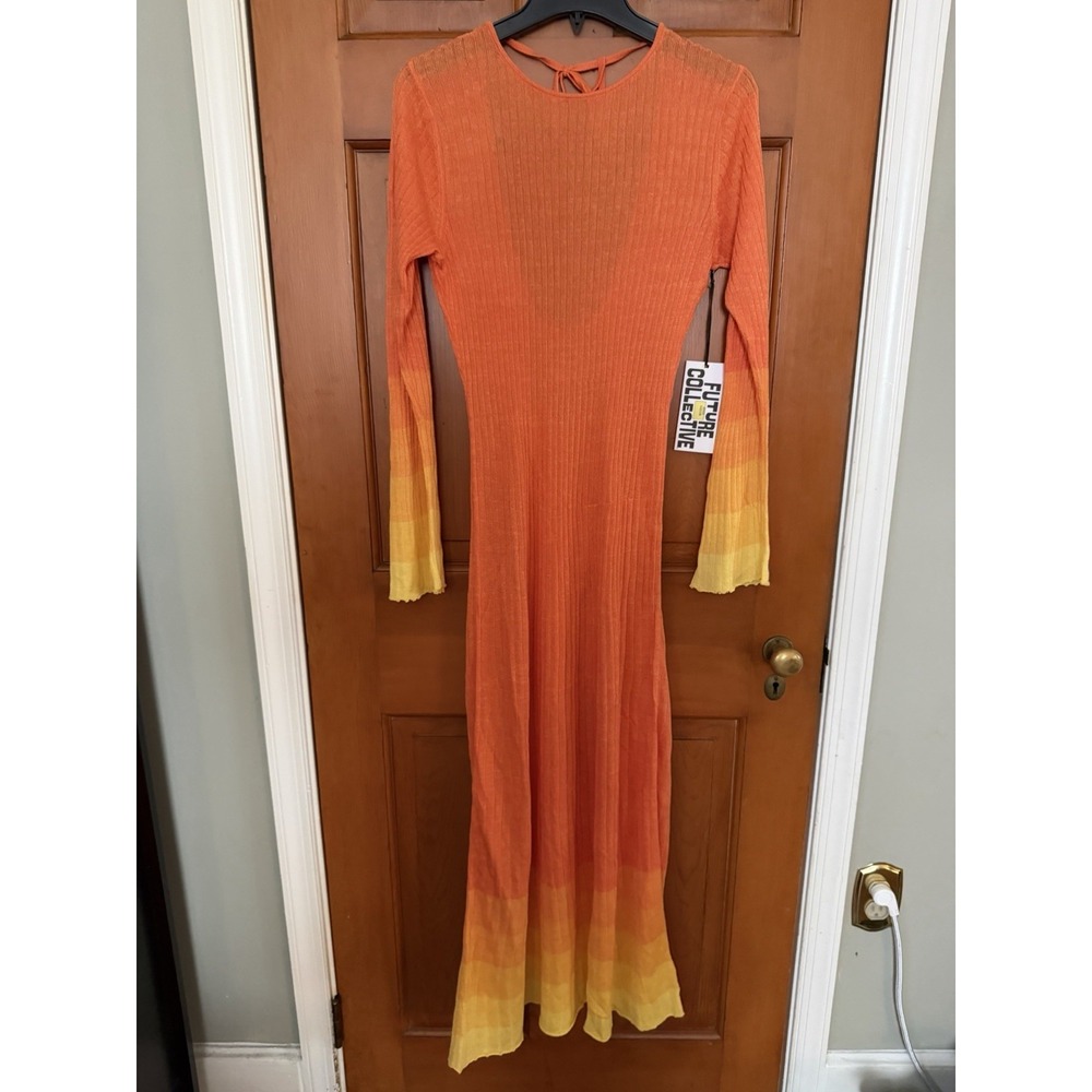Women's Future Collective Jenee Naylor Orange & Yellow Ombre Long Sleeve Dress S